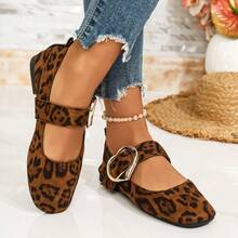 Women's Vintage Leopard Print Mary Jane Flats, Round Toe Heart-Shaped Buckle Strap Design, Lightweight Soft Sole, Versatile Casual Shoes - Leopard Print - View 5