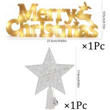 1pc/2pcs/Set Glowing Christmas Tree Top Star Merry Christmas LED Letter Light Sign Decoration Warm Light Christmas Tree Top Decor Home Holiday Party Decoration - Multicolor - View 9