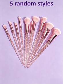1 Set Pink Transparent Handle Multi-Function Full Makeup Brush Set: Powder Brush, Blush Brush, Foundation Brush, Eyeshadow Brush, Primer Brush, Contour Brush, Randomly Shipped, Essential For Beginners - Pink - View 11