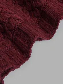 Women Autumn Mock Neck Ruffle Knit Sweater Long Sleeve Red Loose Pullover Knit Tops Fashion Daily Holiday Outfits Fall Clothes - Red - View 5