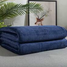 Solid Color Flannel Blanket 100% Polyester High Grammage High Density For Extra Comfort And Warmth - Navy Blue - View 13