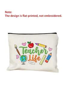 Portable Cosmetic Organizer For Teachers, "Teacher Life" Faux-Embroidery Style Print (2d); Travel Toiletry Bag. Large Capacity Stationery Pencil Case, Suitable For Commuting, Travel, Unique Teacher's Day, Back To School, Birthday, Party Gift - Multicolor - View 13