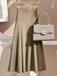 Women's Fashionable Elegant Casual Solid Color Skirt Spring - Khaki - View 2