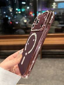 Luxury Electroplated Cherry Red Rhinestone Sparkling Magnetic Apple Phone Case, Full Coverage Anti-Drop Protective Soft Shell, Suitable For Phone 18 Pro Max/18 Pro/18/17 Pro Max/17 Pro/1 - Cherry Red Magnetic - View 4