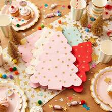16pcs Christmas Tree Shaped Napkins, Gold Star Disposable Paper Napkins, Multi-Color Christmas Party Table Decor Napkins - Christmas Style - View 1