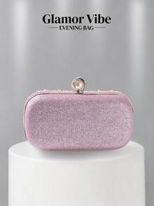 Elegant Pearl & Rhinestone Spiral Pattern Evening Clutch, Pearl Buckle Handbag - Pink - View 8