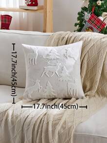 1pc Christmas Tree Embroidered Pillow Case, Christmas Reindeer Pillow Case, Suitable For Indoor Decoration, Christmas Decoration, All-Season Pillow Case, Without Insert - Beige - View 4
