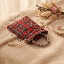 10pcs Red Plaid Drawstring Bags - Small Gift Bags With Plaid Pattern And Drawstring Closure, Suitable For Wedding Gifts, Jewelry Storage, Christmas Candy, Birthday Party Supplies, Beaded Craft Decoration (Fabric Material) - View 9
