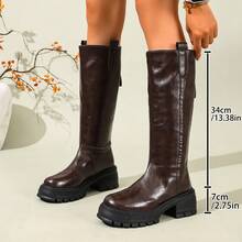 Women's Autumn/Winter Fashion Versatile Comfortable Black Knee-High Boots - Brown - View 3