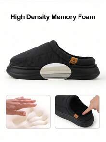 CYFMYD Winter Men's Arch Support Slippers Corduroy Upper Foam Cushion Plush Soft Warm Home Shoes EVA Sole - Black and Beige - View 3