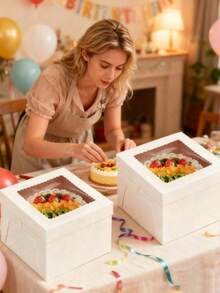 10pcs/Set, Kotak Kue Modis dengan Jendela Bergelombang Transparan, Kotak Display Makanan Penutup Karton Kokoh, 3 Ukuran: 8 Inci/10 Inci/12 Inci (Dengan Jendela), Kotak Kue Putih, Cocok untuk Meja Makanan Penutup Pesta Natal, Kemasan Hadiah Liburan, Cupcake Natal - Beraneka warna - View 6