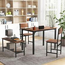 Juego de mesa de comedor para 4 personas, mesa de cocina con banco y sillas, juego de comedor industrial con marco de metal y estante de almacenamiento, para reuniones familiares, cenas diarias y espacios pequeños, color marrón - Marrón - Ver 10