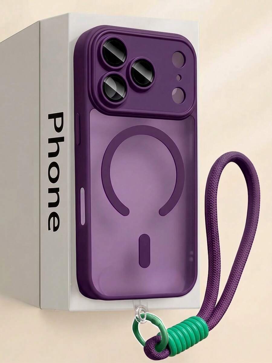 1件裝奢華極簡商務磨砂透明親膚感手機殼 + 短肩帶，適用 18 17 Pro Max AIR 16 15 14 13 12 11 Pro Max Plus 硬 PC 背蓋