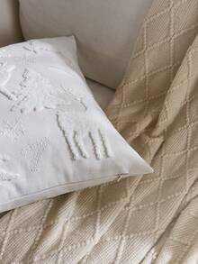1pc Christmas Tree Embroidered Pillow Case, Christmas Reindeer Pillow Case, Suitable For Indoor Decoration, Christmas Decoration, All-Season Pillow Case, Without Insert - Beige - View 8