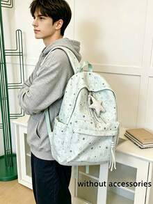 Tie Dye Star Printed Backpack + Adjustable Breathable Shoulder Straps + Outdoor Travel & Shopping + Pastel Blue Sweet Backpack - Multicolor - View 11