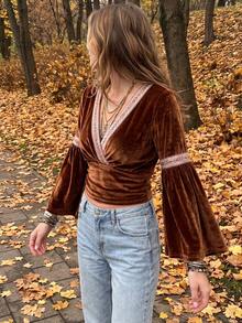 Women's Elegant Fashion Short Long Sleeve Solid Color Casual Commute Daily Halloween Christmas Outfit Top - Rust Brown - View 2