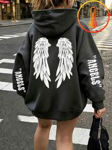 Tween Girl Fun Print Pullover Sweatshirt, Warm And Comfortable Thermal Lined Pullover Sweatshirt For Autumn/Winter - Dark Grey - View 1