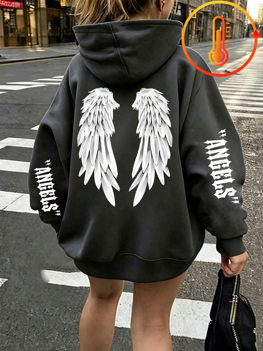 Tween Girl Fun Print Pullover Sweatshirt, Warm And Comfortable Thermal Lined Pullover Sweatshirt For Autumn/Winter - Dark Grey - View 1