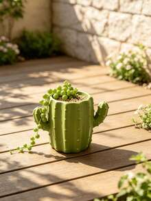 Cartoon Cactus Shaped Flower Pot, Home Desktop Storage Organizer, Simple Cute Succulent Plant Pot, Gardening Decor Ornament - Cactus - View 2