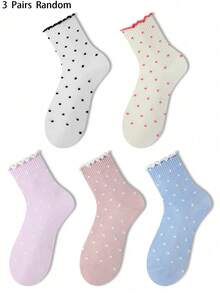 10/5/3/1 Pairs Women's Cherry Color Mid-Calf Socks, Polka Dot Pattern, Suitable For Daily Wear, Simple And Comfortable, Random Color - Multicolor - View 8