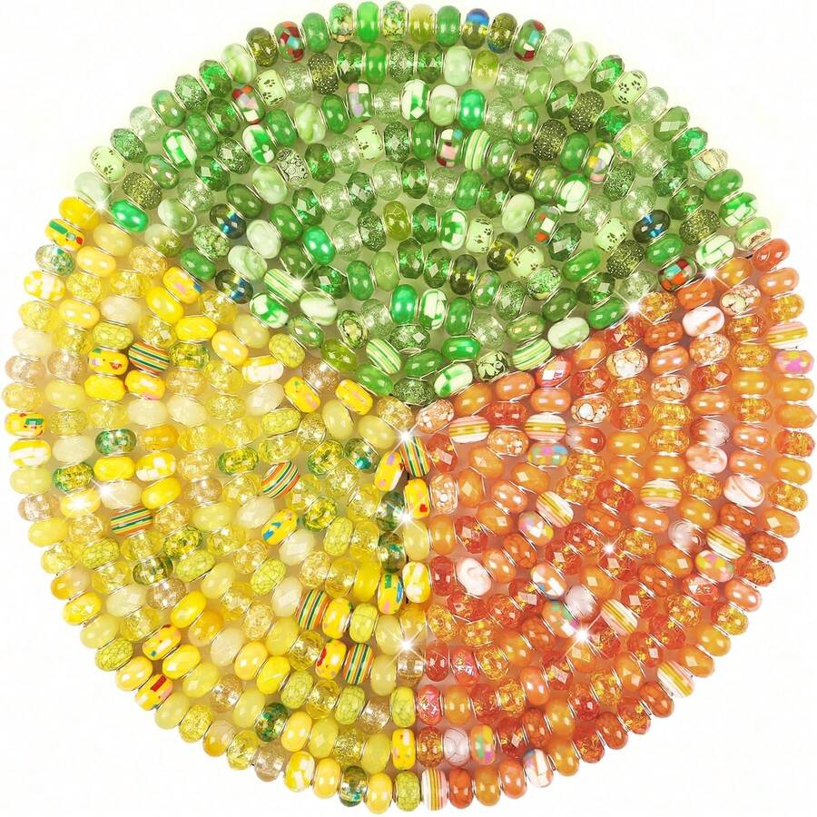 31/51/101 Pieces European-Style Large-Hole Beads-Mixed-Color, Assorted-Style Spacer Beads-Suitable For DIY Beaded Keychains, Necklaces, And Bracelets. - Orange Yellow Green - View 1