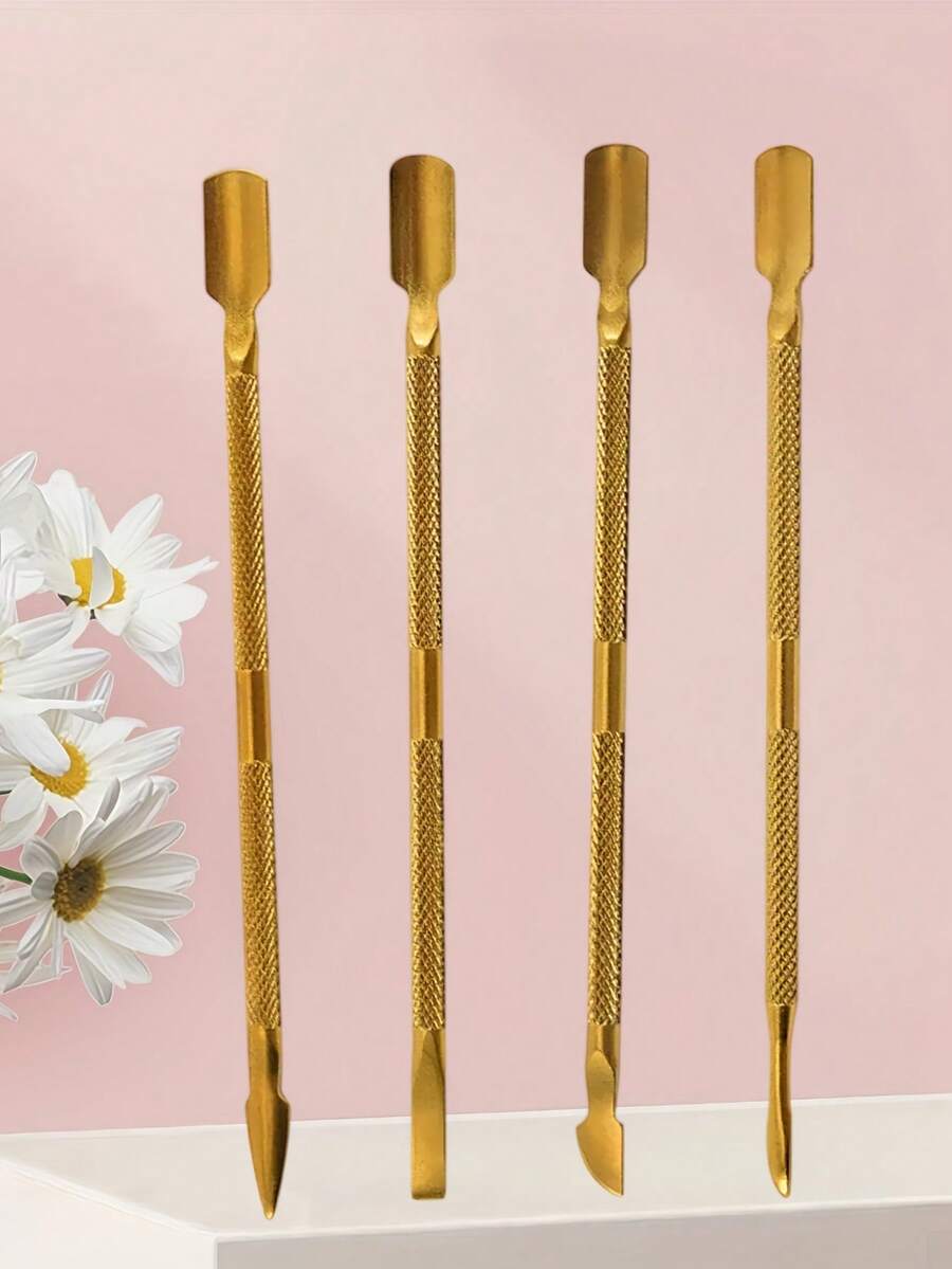 4pcs/1pc Steel Nail Pusher, Double-Sided Cuticle Remover With Pre-Sanded Pad, Suitable For Nail Salon - Multicolor - View 1
