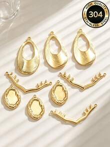 1pc Organic Textured Stainless Steel Charms For Jewelry Making, 18K Gold Plated Irregular Blank Pendant For DIY Necklace Bracelet Making - Pendants - View 7