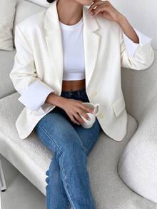 Women's Loose Fit Contrast Color Lapel Long Sleeve Blazer , Casual Commuter Style, Back To School, Office Wear, Going Out Fall - Multicolor - View 4