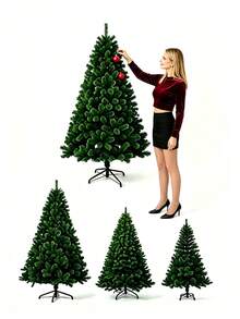 Green Artificial Pine Christmas Tree, Dense Full Foliage, 150/180/210cm Optional With Stable Base For Home Holiday Mall Window Party Decor - Multiple Specifications - View 10