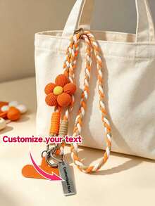 Personalized Fashion Women's & Men's Phone Case Lanyard, Floral Adjustable Braided Phone Strap, Long Crossbody Outdoor Portable, Customizable Text - Multicolor - View 10