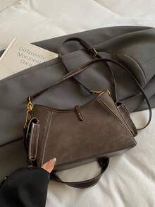 Vintage Meillard Colorblock Tote Bag, Bright Line Accents, Gold Buckle, One Shoulder Crossbody Commuter Women's Bag - Coffee - View 9