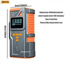 Portable All-In-One Air Compressor, 8000A_180PSI, Fast Start And Inflation, Suitable For Various Types Of Vehicles Emergency Starter And Tire Inflator, Repair Tool, Emergency Tool. - Orange [Starter + Accessories] - View 3