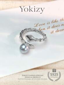 Yokizy Cincin Mutiara Akoya Perak S925 7-8mm Bulat Kilau Kuat Desain Terbuka Ular Cincin Mewah Wanita - Perak - View 2