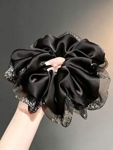 1pc Vintage Ruffle Large Satin Chiffon Hair Scrunchie, Hair Accessory, Suitable For Daily Wear, Autumn, Hair Clip, Hair Accessory - Multicolor - View 13