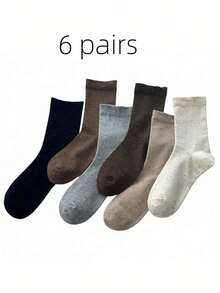 1/6 Pairs Solid Color Round Mouth Socks, Simple Casual Soft Mid-Calf Socks, Suitable For Daily Wear - Multicolor - View 7