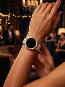 水鑽手錶錶帶與錶殼，相容於 Galaxy Watch9/8 40mm 與 44mm，優雅時尚亮面金屬水鑽錶帶，防摔防刮水鑽錶殼，適合 女款手錶錶帶與錶殼，休閒商務派對奢華智慧手錶錶帶 - 鑲鑽錶帶+錶殼-玫瑰金 - 查看 9