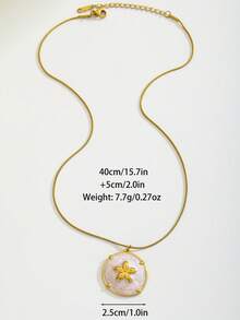 1件經典可愛復古圓盤與五瓣花吊墜項鍊，附凸起金色花朵，優雅精緻花卉飾品珠寶禮物 - 彩色 - 查看 5
