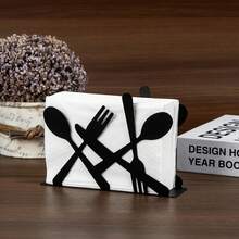 1pc Black Knife & Fork Napkin Holder For Home Kitchen, Cafe, Restaurant Dining Table, Metal Napkin Holder, Paper Towel Dispenser - Multicolor - View 9