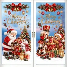 1/6pcs Christmas Window Cling, Static Cling, Reusable, For Living Room Window, Santa Snowman Nutcracker Bear Gift Print, Holiday Window Decor - Christmas Window Film - View 6
