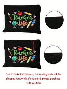 Portable Cosmetic Organizer For Teachers, "Teacher Life" Faux-Embroidery Style Print (2d); Travel Toiletry Bag. Large Capacity Stationery Pencil Case, Suitable For Commuting, Travel, Unique Teacher's Day, Back To School, Birthday, Party Gift - Multicolor - View 10