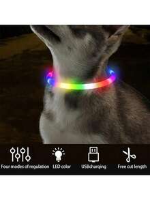 Rechargeable Pet Glowing Collar, 4 Modes: Steady, Fast Flash, Slow Flash, Flowing, Suitable For Pet Night Outings, Adjustable Size - Multicolor - View 10