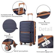 Lightweight PP Hard Shell Suitcase Luggage 20in Cabin Carry On 24in Medium Check In 28in Large Check In 3 Piece Set Spinner Wheels TSA Lock Travel - Navy Blue - View 7