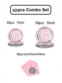 Set Peralatan Makan Sekali Pakai Bola Disko Merah Muda - 10 Piring, Gelas 9oz, dan Serbet, Cocok untuk Dekorasi Pesta Ulang Tahun, Pesta Lajang, dan Pernikahan - MultiWarna - View 13