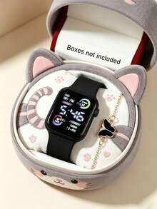 2pcs/Set Girls Fashion Square Digital Electronic Sports Watch With Butterfly Bracelet, Fresh And Sweet Children's Accessories, Suitable For Parties, Birthdays, Various Festivals, Back To School, Graduation Season Gifts, Little Girls Best Friend Birthday Gift (Gift Box Not Included) - Multicolor - View 9