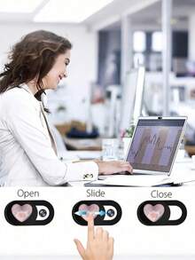 3pcs/6pcs Pink Heart & Star Camera Lens Protector Sliding Cover, Waterproof Shockproof Wear-Resistant Full Coverage For Phone And Computer Lens - Pink Version - View 5
