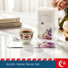 TX Acrylic Tray And Tissue Box Set, Rectangular Welcome/Reception Phrase Tray, Transparent Napkin Holder, For Entertaining Guests/Afternoon Tea/Coffee Table Decoration, Suitable For Home, Living Room And Wedding Party Decoration. - Multicolor - View 5