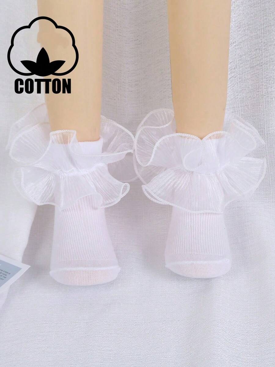 1 Pair Cotton All-Season Children Middle/Small Kids Solid Color Lace Ruffle Ankle Socks, Dance Socks, Princess Baby Socks