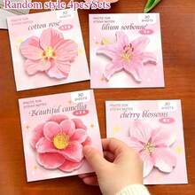 4pcs Flower, Fruit, Vegetable Pattern Random Combination Creative Sticky Notes, Reusable Memo Pads, Stationery Gift For Students - A - View 1