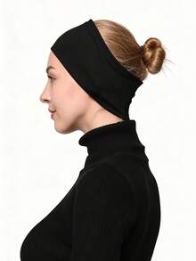 1pc Middle Eastern Arabic Dubai Turkish Classic Minimalist Solid Color Soft Skin-Friendly Breathable Comfortable Elastic Wide Band Sweat-Absorbing Non-Slip Multi-Function Hair Band Inner Headband Hijab Caps, Suitable For Sports, Yoga, Fitness, Makeup And Daily Wear - Black - View 1