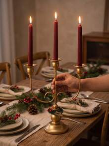 3 Arms Metal Candelabra, Vintage Taper Candle Holder, Table Centerpiece Decor For Christmas Wedding Dinner Party, Vintage Candlestick, Metal Candle Stand, Table Centerpiece, Christmas Table Decor, Rustic Home Decor, Dinner Party Candle Holder. - Fashion Design - View 14